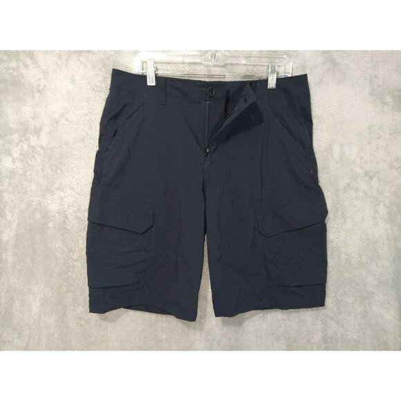 Under Armour UA Shorts Men 34 Black Cargo Fish Hunter Loose Heat Gear Mid Rise - Picture 1 of 10
